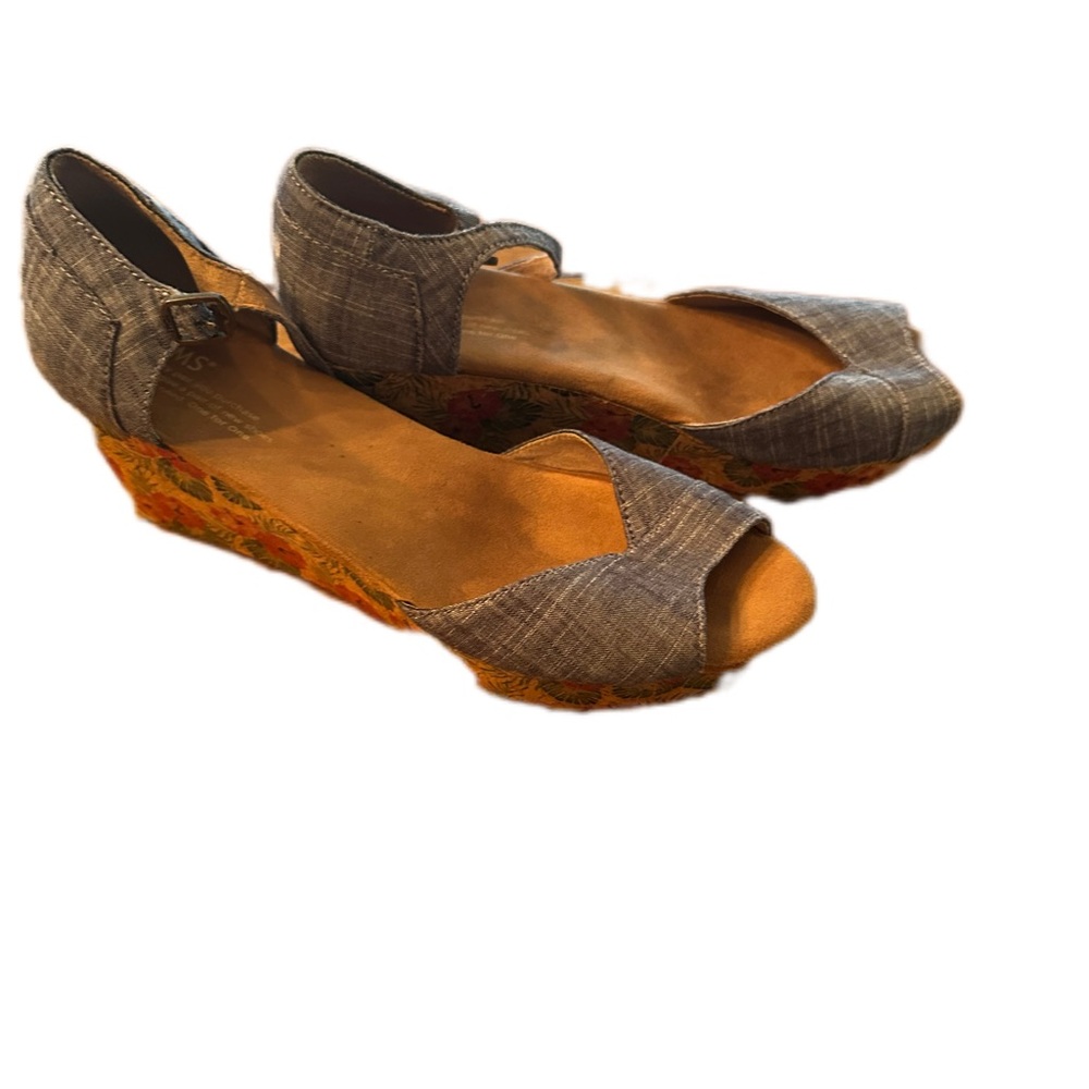 Toms Denim and Floral Wedge Shoes
